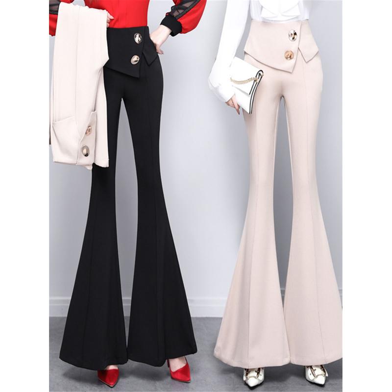 Harajuku Summer OL Office High Waist Women's Wide Leg Capris Long Pants for Women Skinny Flare Pants Woman Trousers Black