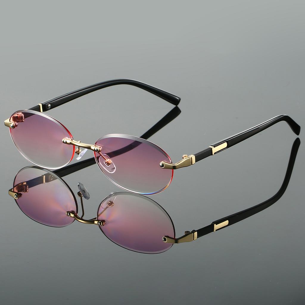 Trendy Retro Metal Gradient Shades Women Stylish Oval Vacation Beach Sunglasses Men's Chic Driving Anti UV Sun Glasses