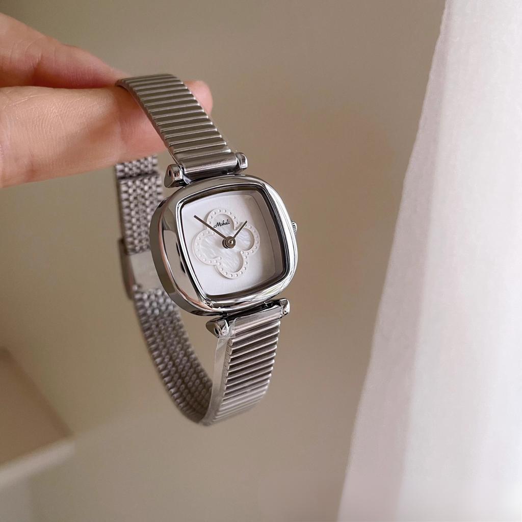 Luxury Watch for Women Fashion 18K Gold Plated Stainless Steel Band Square Watch Elegant Waterproof Ladies Clover Quartz Watch
