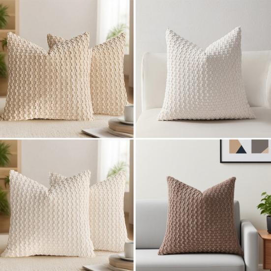 4Pcs Corduroy Throw Pillow Cover 3D Texture Plush Pillow Case Solid Color Cushion Cover