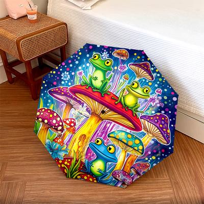 1 PC Automatic Folding Umbrella - Frogs On Mushrooms Pattern, Portable & Foldable Design with 8 Ribs, Christmas Birthday Gifts