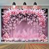 Fond plat 2D - ballons papillons roses - arrière-plan de fête d'anniversaire - guirlandes lumineuses en forme de cœur - nuages - rose