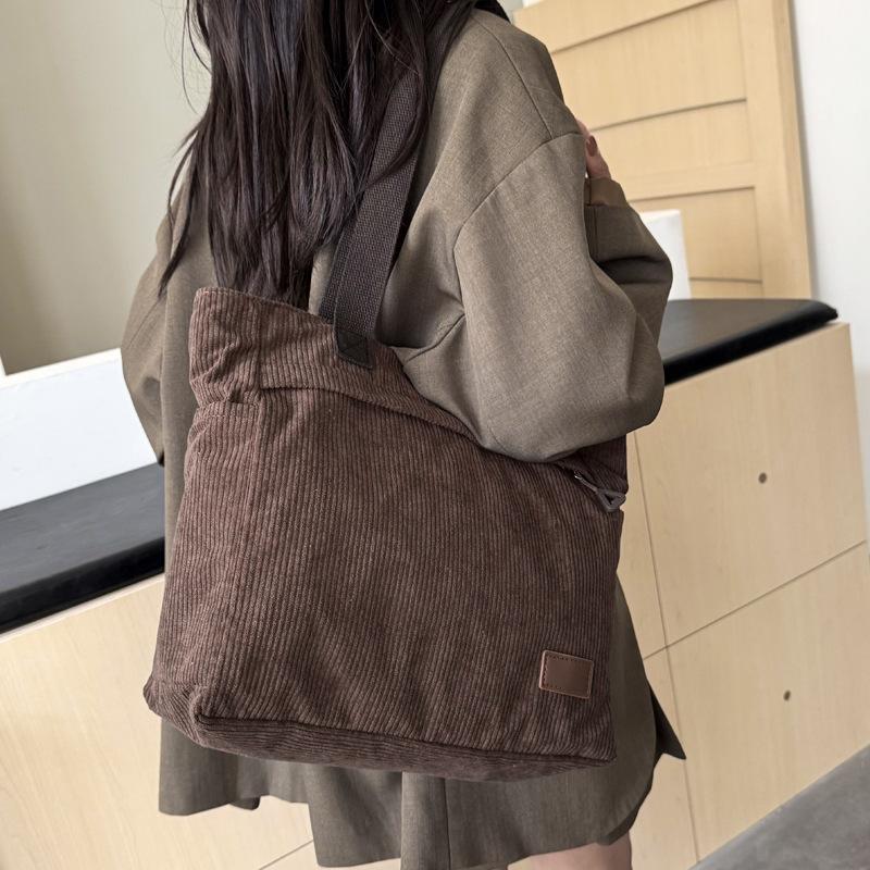 Large Capacity Corduroy Shoulder Bags for Women Outing Versatile Ladies Work Handbags College Style Student Girls Book Tote Bag