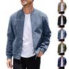 Men's Spring/Autumn Suede Zipper Cardigan Jacket with Stand Collar and Patchwork Design
