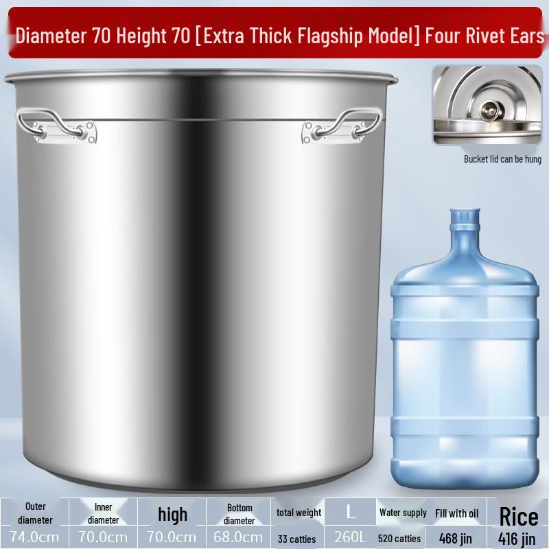 304 Stainless Steel Soup Pot with Lid - Thickened Round Barrel for Commercial Use, Ideal for Rice, Water, Braised Meat, and Porridge.