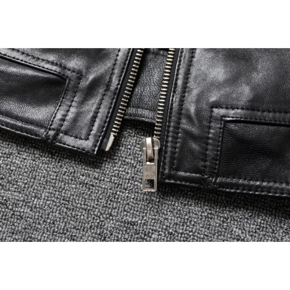 Chinese Size Men Leather Jacket Uncoated Goatskin Leather Soft Slim Spring Autumn