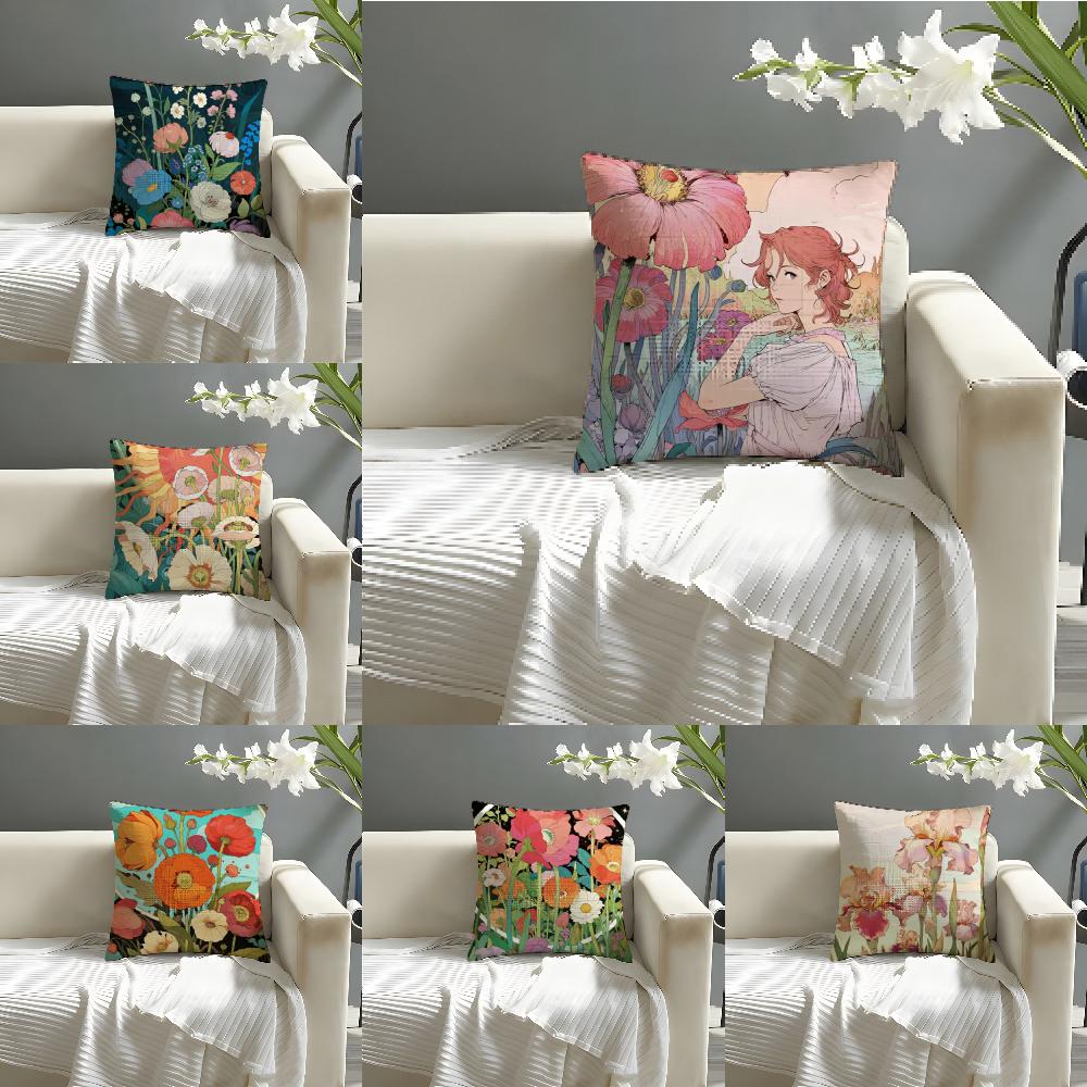 Classic Home Decor Floral Painting Pillow Case Linen Pillow Case Sofa Home Decor Cushion Cover Cushion Cove