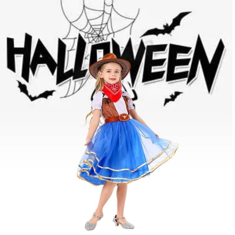 Girl Halloween Princess Denim Dress Costume Sets Party Show Clothes Cosplay