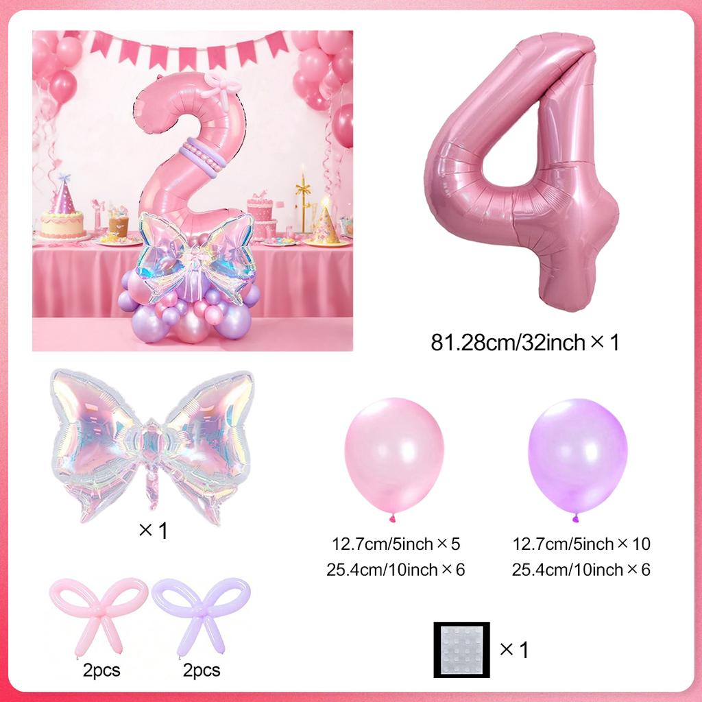 Rainbow Transparent Colorful Bow Balloon Set with 32 inch Pink Digital Balloon 0-9 for Anniversary Birthday Party Decoration