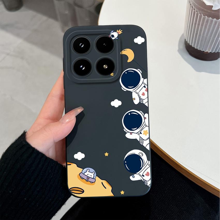 Cute Moon Astronaut Phone Case For Xiaomi 17 15 15T 14 14T Pro Poco C71 C75 M7 M8 F7 F8 Casing Soft Liquid Silicone Anti Slip Shell  For Xiaomi Covers