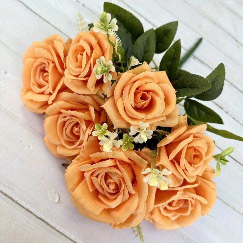 1Pc Plastic 7-Head Rose Green Plant Bouquet, Fake Flower