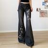 Blumenstickerei Jeans Vintage Niedrige Taille Schlagjeans Damen Retro Y2k Baggy Denim Hose High Street Basic Hose
