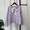 Autumn and winter new lace-up bow knitted cardigan loose soft waxy sweet gentle wind sweater jacket women's clothing