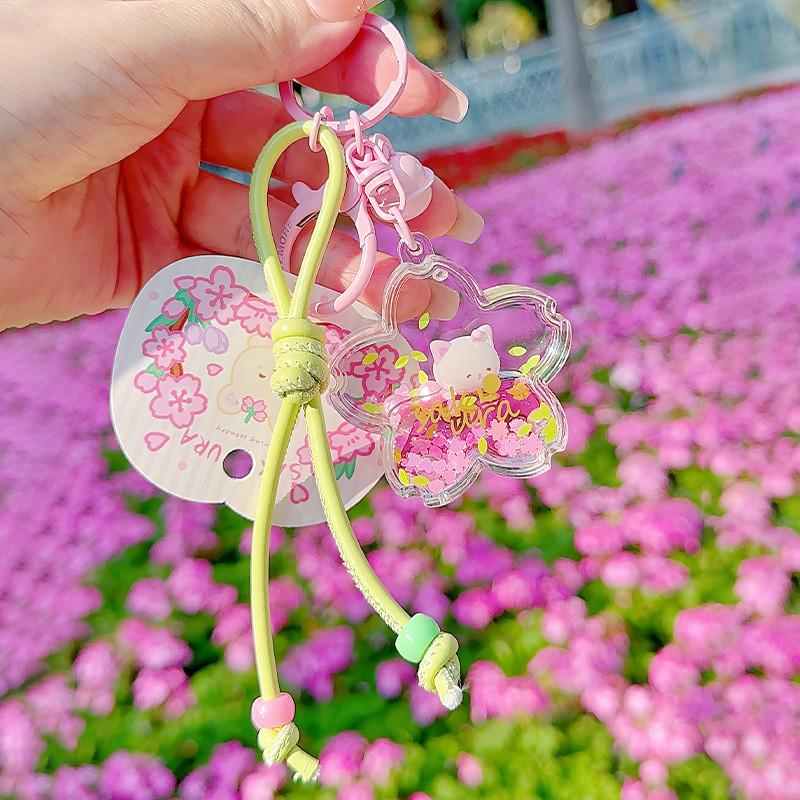 Sakura Soft Cute Animal Oil Pendant With Small Bell Girl Keychain Bag Accessory