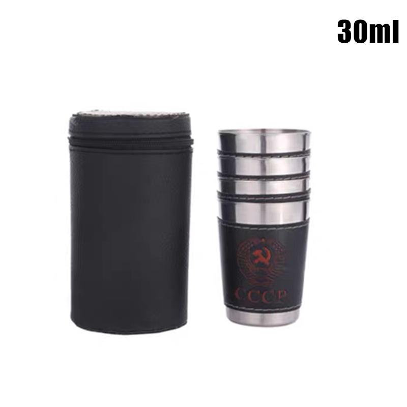 

4Pcs/lot 30ml Camping Cup Outdoor Tableware Travel Cups Water Mugs Stainless Steel Wine Beer Cup PU Leather Picnic Hiking Beach 50ml