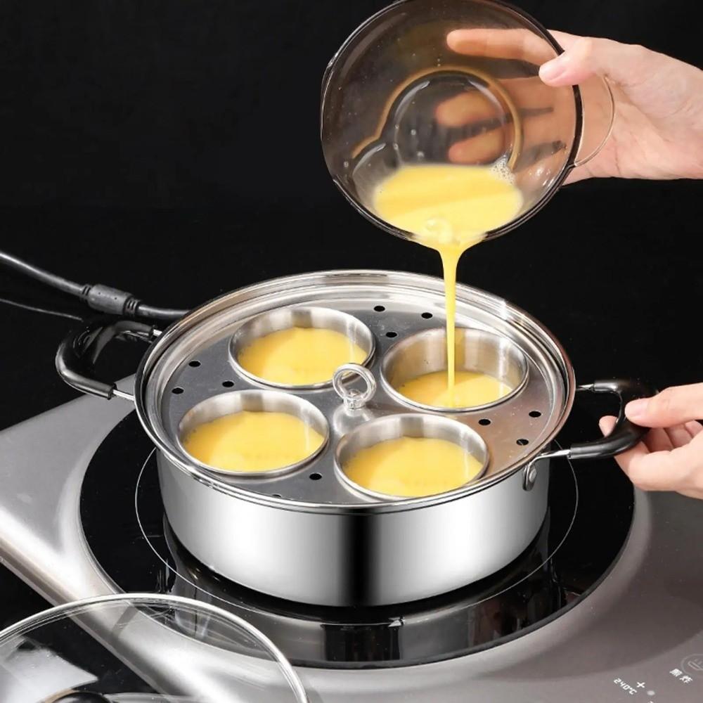 Mit 4 Tassen Antihaft-Eierpochtopf Rostbeständige Dampfgarpfanne Mehrzweck-Dampfgarer Frühstück