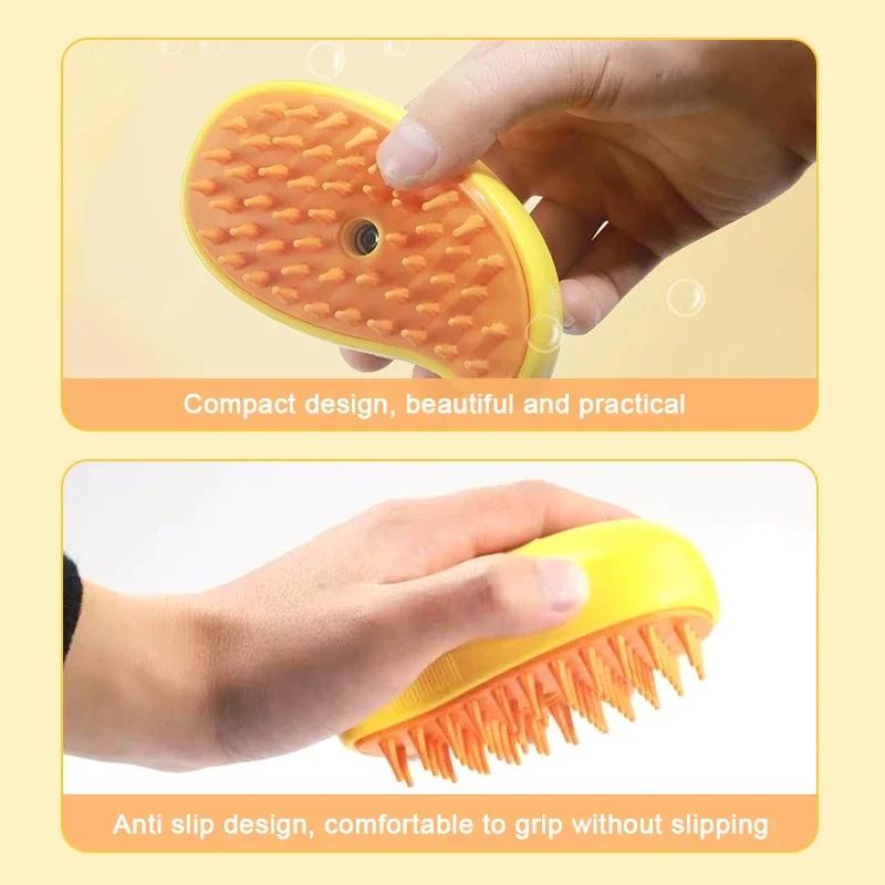 3-In-1 Cat Steam Brush Mango Pet Body Scrubber Release Button Silicone Massage Beauty Brush Cat Dog Hair Cleaning Brush Comb