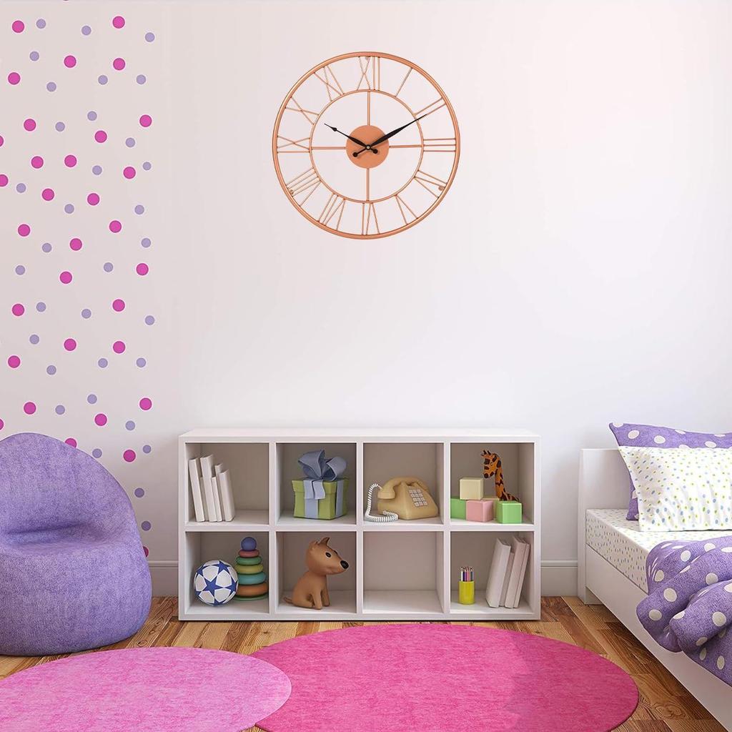 Eisen Römische Ziffer Dekorative Offenes Zifferblatt Wandhängende Uhr Analoge Uhr für Wohnzimmer Schlafzimmer Küche Flur (14 Zoll, Kupfer)