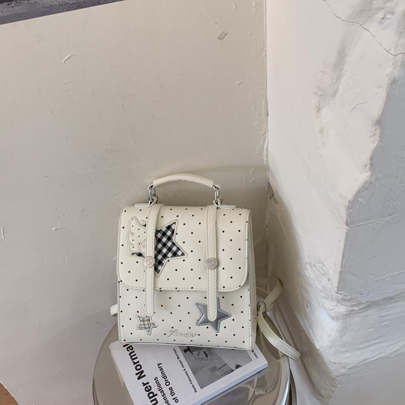 Korean Solid Color Polka Dot Backpack Women's New Fashion Foreign Style Handbag Trendy Casual Foreign Style Small Schoolbag