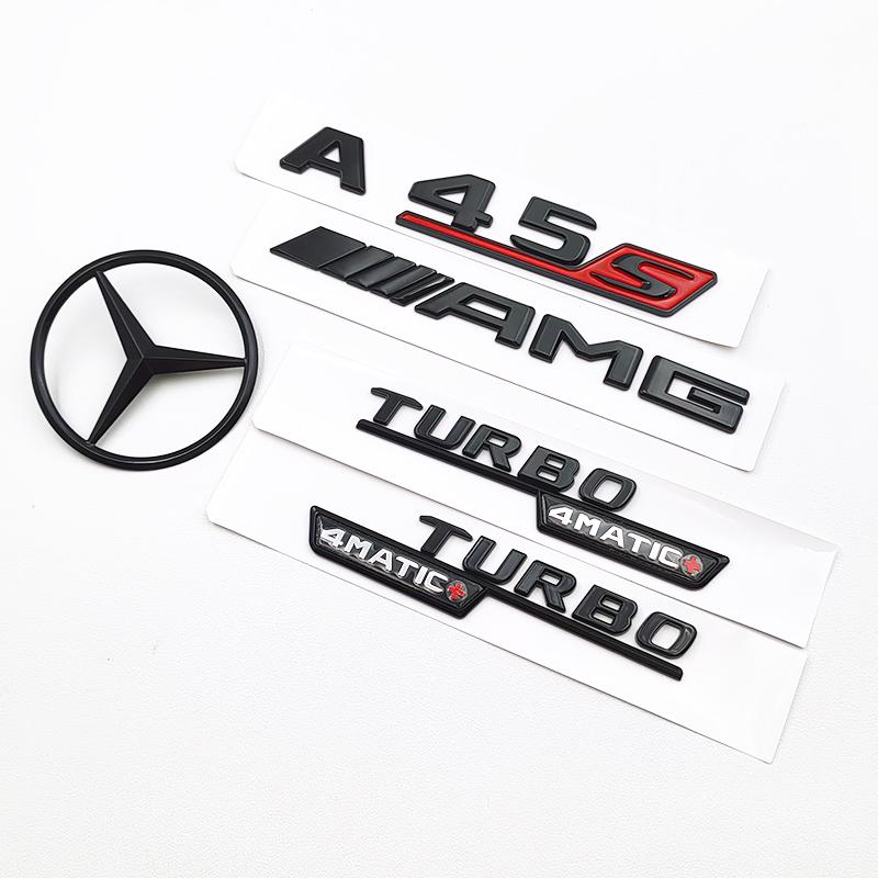 5pcs Set Emblem for Merceds Benz A45S W176 W177 Glossy Black Letters Sticker Fender Badge Rear Trunk Star Logo Car Accessories