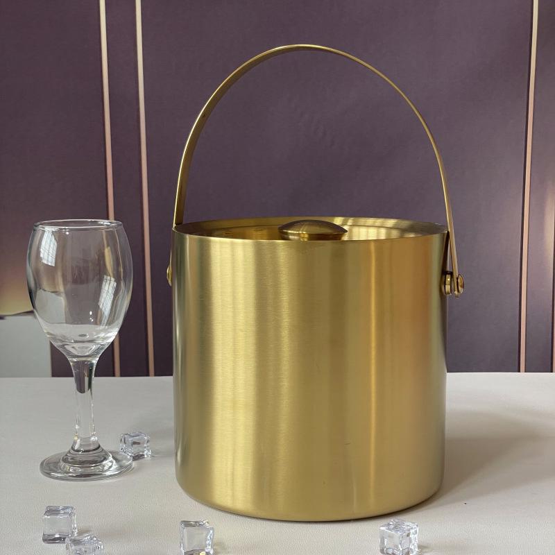 Stainless Steel Double-Layer Ice Bucket with Handle and Lid for Champagne, Wine, or Bar Use