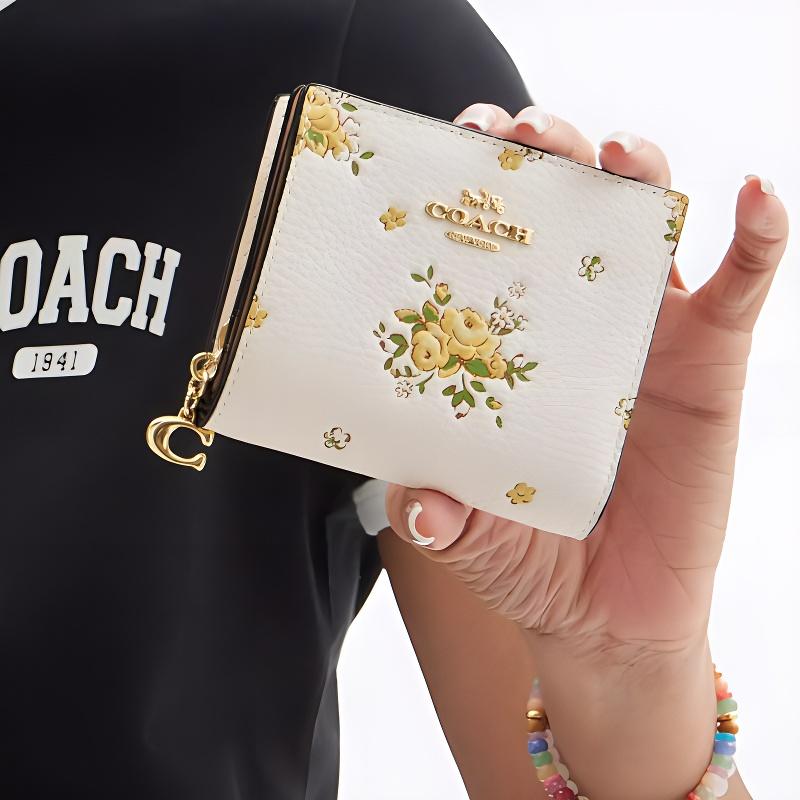 New COACH Leather Wallet Mini Women's Chalk & Yellow CAP15-IMCAH