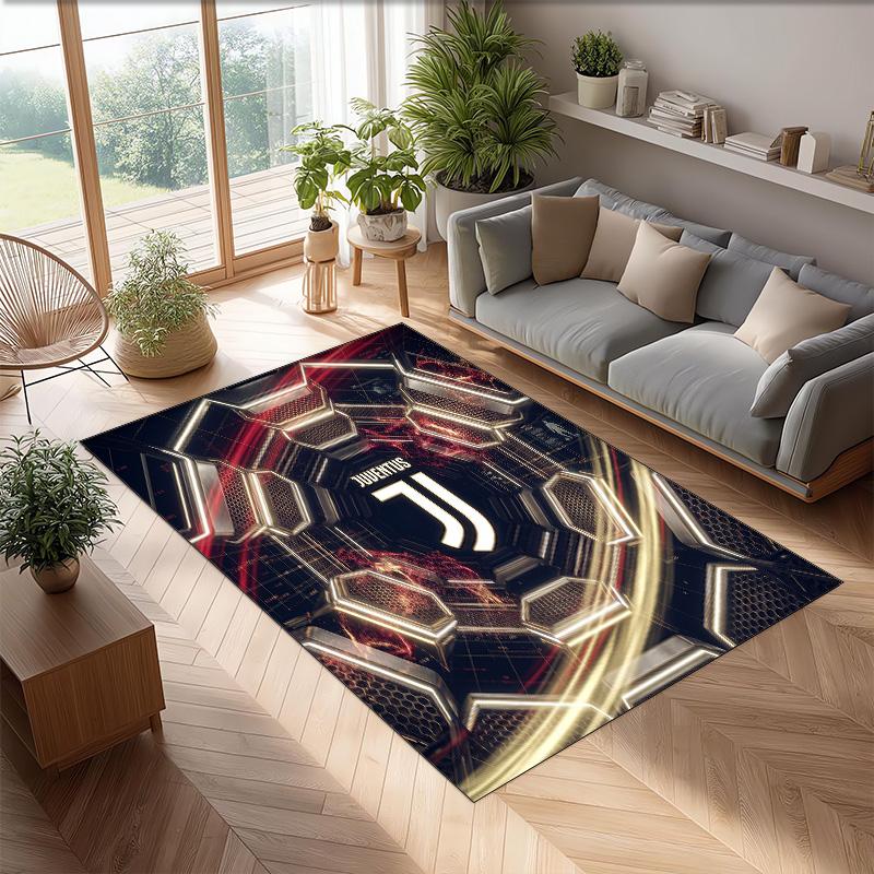 Juventus FC bedruckter Flanell-Teppich rutschfest weicher Polyester-Bodenbelag Indoor-Dekormatte für Schlafzimmer Wohnzimmer Sofa
