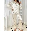 Ladies' Elegant Pajama Set, Featuring A Collared Long Sleeved Top and Pants, Floral Pattern, Button Details, Casual Style, Suitable for All Seasons