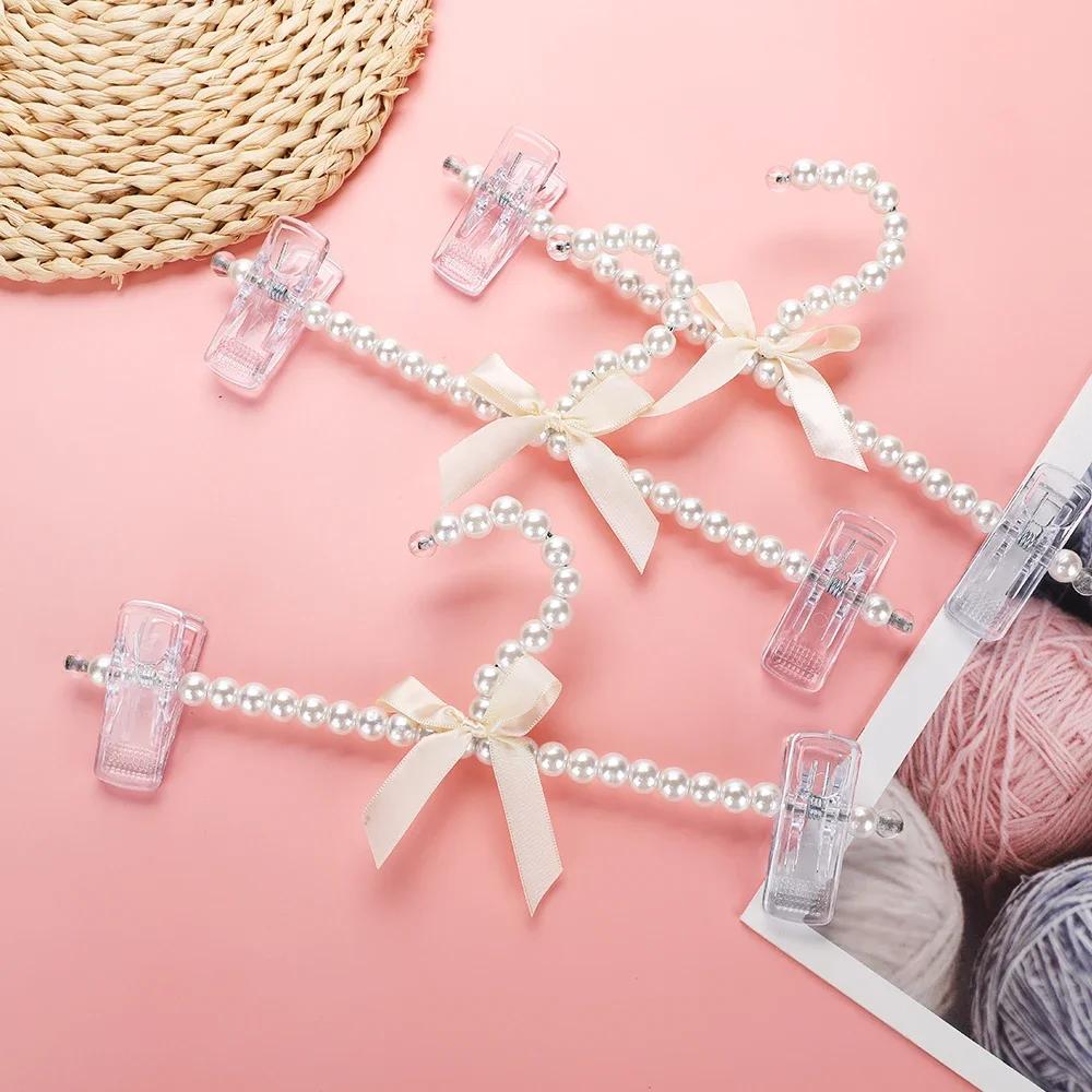 5Pcs Clothes Pearl Hanger Plastic Beaded Bow Clothes Hangers Kids Dress Coat Closet Wardrobe StorageOrganizer Dry Rack Storage