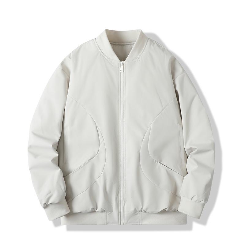 Men's Autumn Stand Collar Casual Jacket - Loose Fit, Solid Color, Trendy Versatile Outerwear