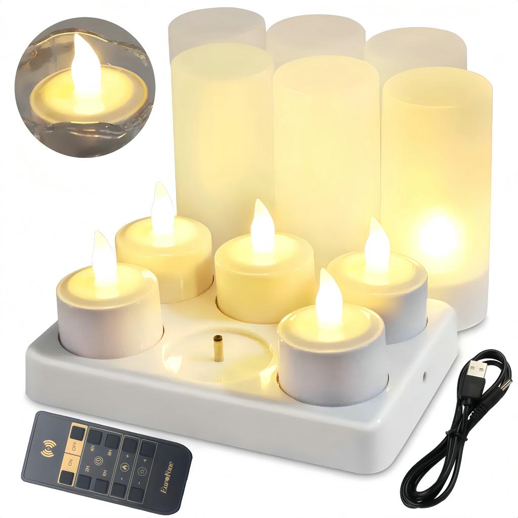 LED Rechargeable TeaLight Glow Candle Lamps Remote Controlled with 2/4/6/8H Timer Function Bar Wedding Party Table Decoration