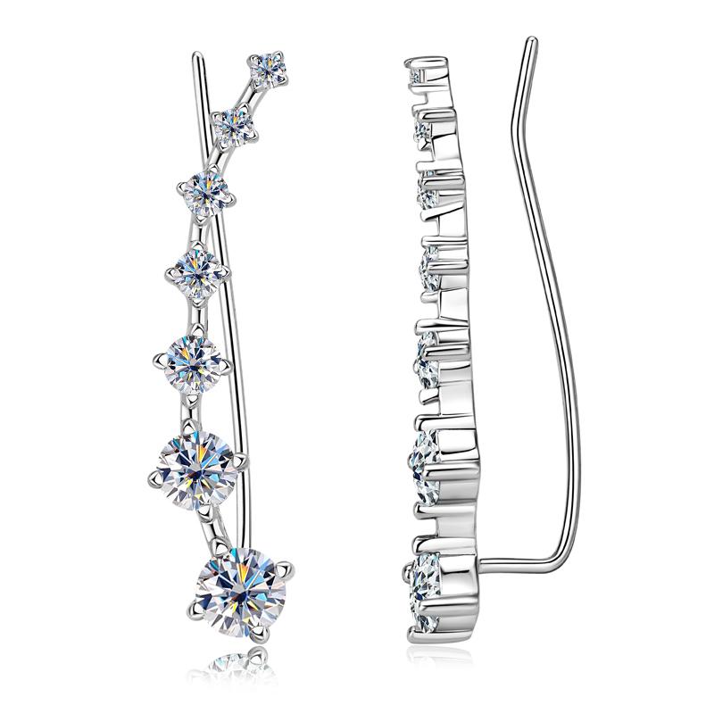 

All D Moissanite Earrings Crawler Climber For Women 7 Star Ear Cuffs Silver 925 Black/ White Diamond Wedding Jewelry Luxury Gift