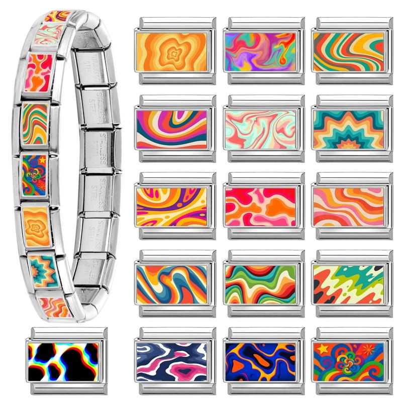 New Color Painting Design Heart Eye Flowers Italian Charm Links Fit 9MM Stainless Steel Bracelet Women Men DIY Making Jewelry