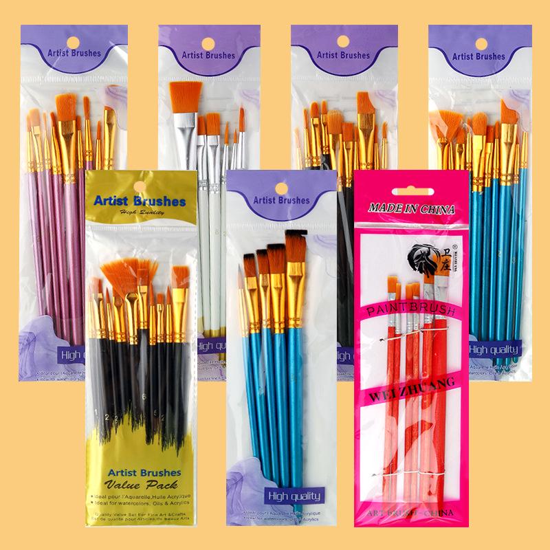 Wei Zhuang Art Student Brush Set: Nylon Bristles with Red, Blue, and Black Handles for Gouache, Watercolor, and Acrylic Painting