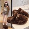 2025 New Korean Style Women's Thick-Soled Fuzzy Closed-Toe Slippers: Outdoor Autumn/Winter Non-Slip Plush Fashion Shoes