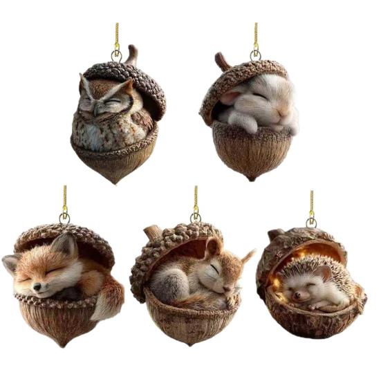 

Лесные животные Желуди Украшения Уютные Лесные Рождественские Украшения 2D Деревенские Праздничные Украшения для Елки Венка Вдохновленные Природой Подарки 7cm 5pcs