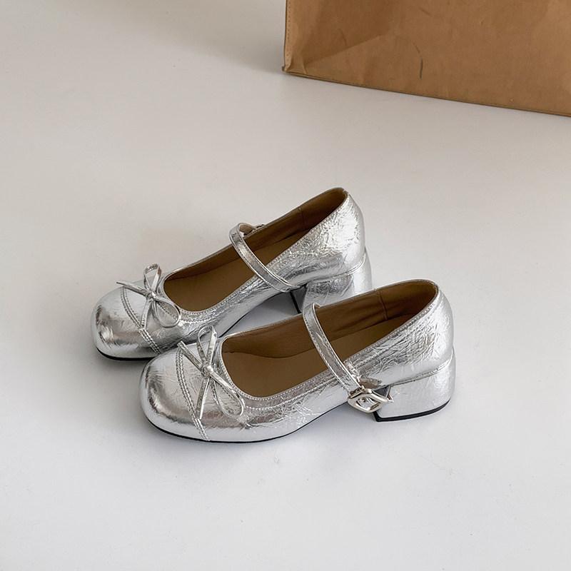 

New Spring Butterfly-knot Women Mary Jane Shoes Fashion Buckle Strap Dress Shoes Ladies Concise Outdoor Thick Heel Leather Pumps 35