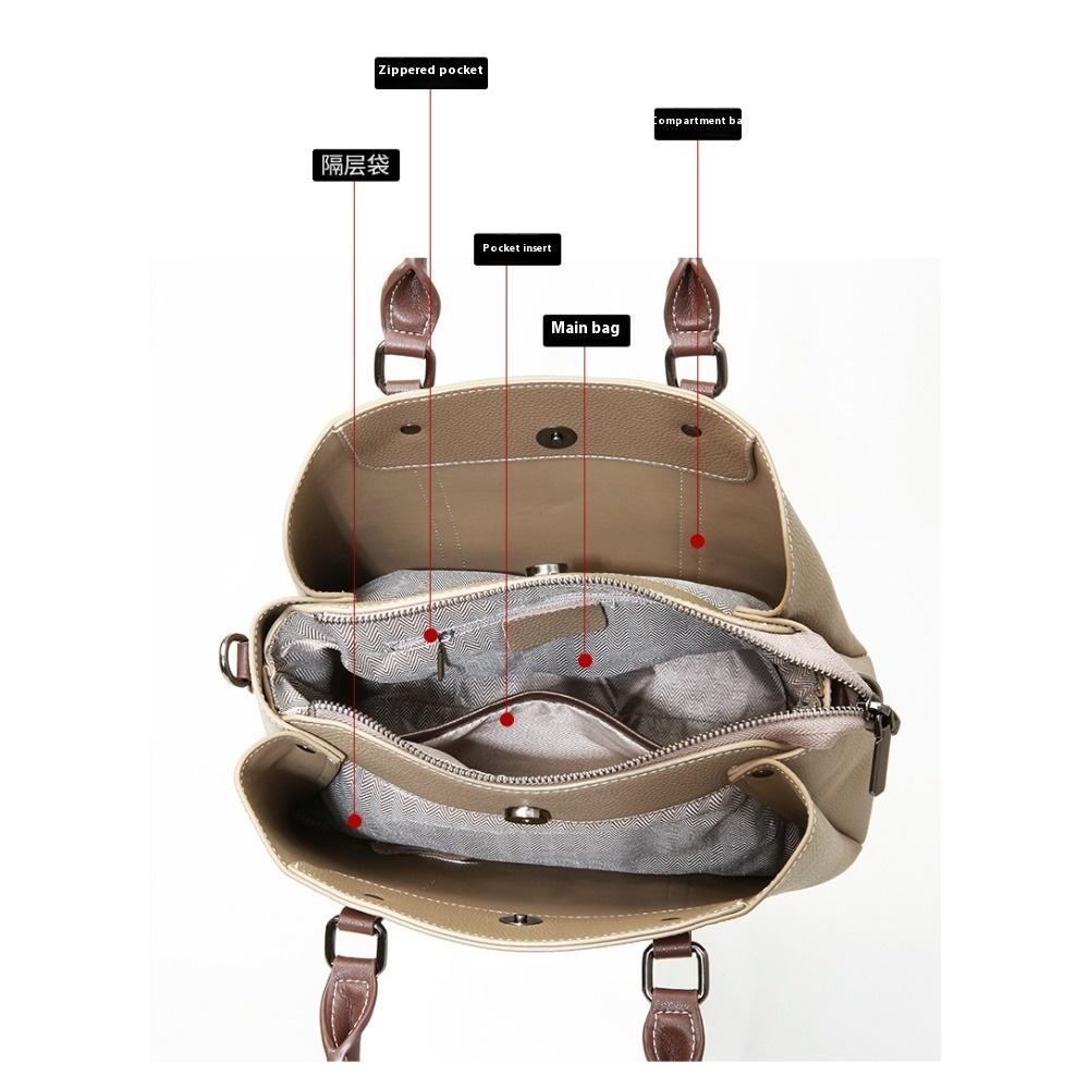 One Shoulder Messenger Bag Large Capacity Contrasting Bag First Layer Cowhide Handbag Versatile Leather Women's Bag