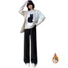 Gdnelhuonox Long Long Loose Solid Women's Wide-Leg Pants, Winter, Fleece-Lined, Pants, Length, High-Waisted, Casual, Fit, Sporty, Figure-Flattering,
