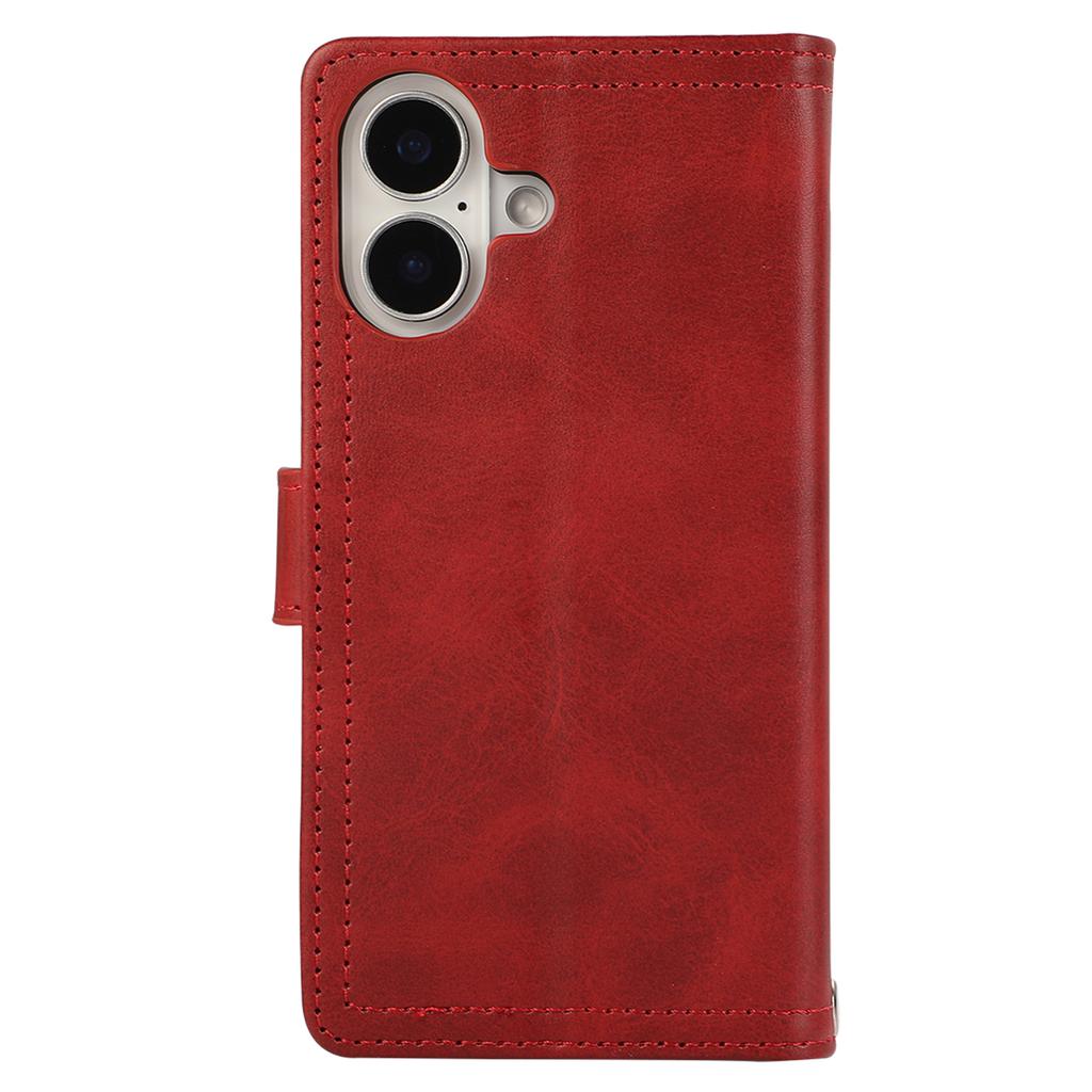 For iPhone 16 Case Split Leather Magnetic Wallet Phone Protector with Wrist Strap
