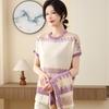 Mom's Spring Knit Cardigan & Summer T-Shirt 2-Piece Set: Stylish Short-Sleeved Top for Middle-Aged & Elderly Women