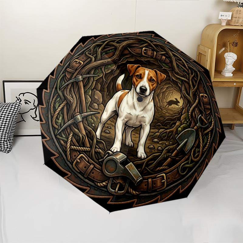 Dog Forest Emblem pattern umbrella, portable and foldable design, 8 ribs, a casual accessory for Halloween, Christmas, and birthday gifts.