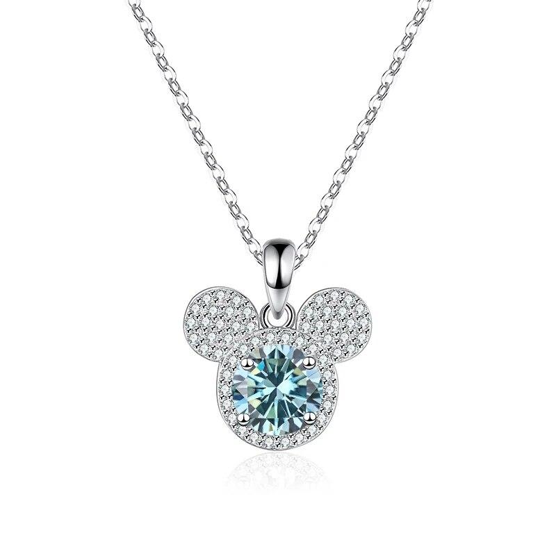 Bague Ringen Pandantiv Argint Sterling S925 1 Carat Moissanite Diamant Colier Modă Femei Bijuterii de Lux Cap Șoarece Mickey