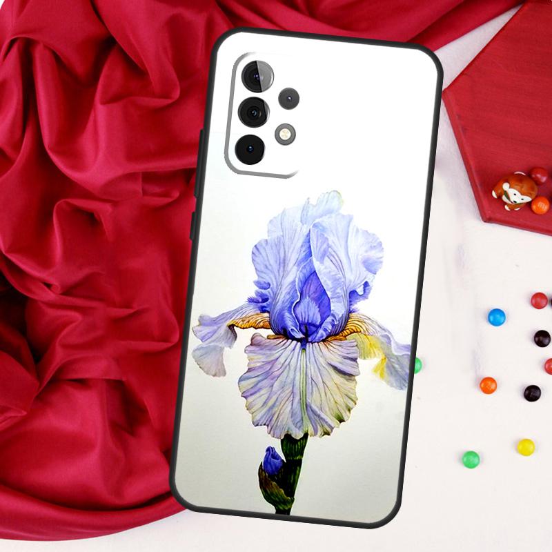 Blue Iris Flower Case For Samsung Galaxy A54 A34 A14 A52 A72 A13 A33 A53 A73 A51 A71 A12 A22 A32 Cover