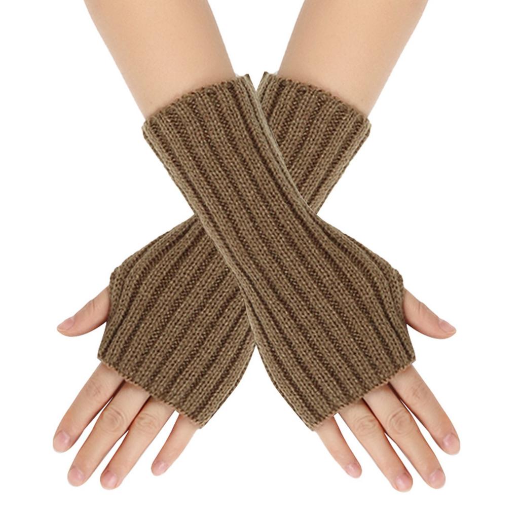 Women's Winter Warm Wool Gloves, Fingerless, Solid Color, Short-style Gloves