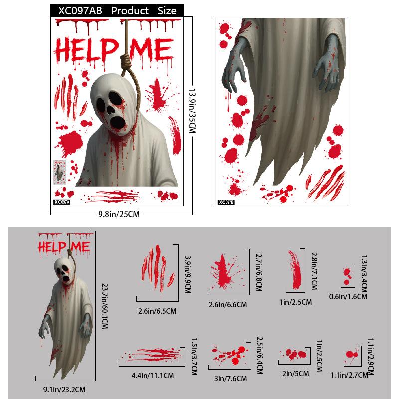 Halloween Shopping Mall Window Ghost Horror Sticker Explosion Halloween Party Decoration Blood Handprint Static Sticker