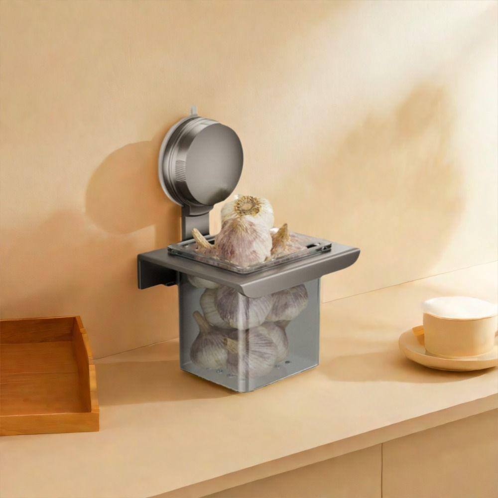Large Capacity Suction Cup Ginger Storage Box Carbon Steel Ginger Garlic Storage Baskets  Kitchen