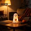 Ghost Festival Party Favors Cute Holding Pumpkin Bucket Table Lamp, Halloween Spooky Bedside Atmosphere Supplies Small LED Night Light for Bedroom