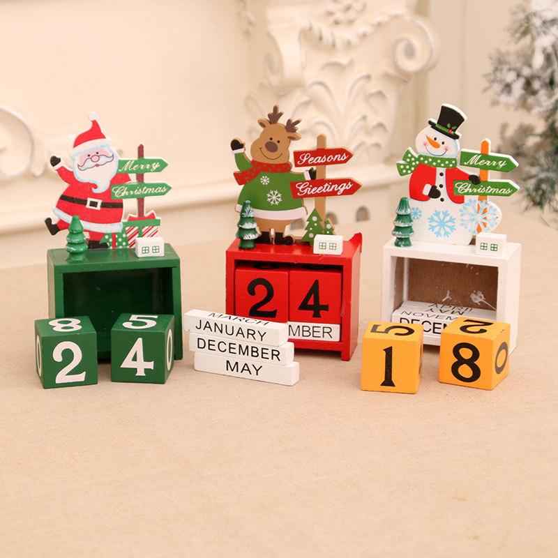 Christmas Wooden Calendar Ornament Box Christmas Gift Window Tabletop Ornament