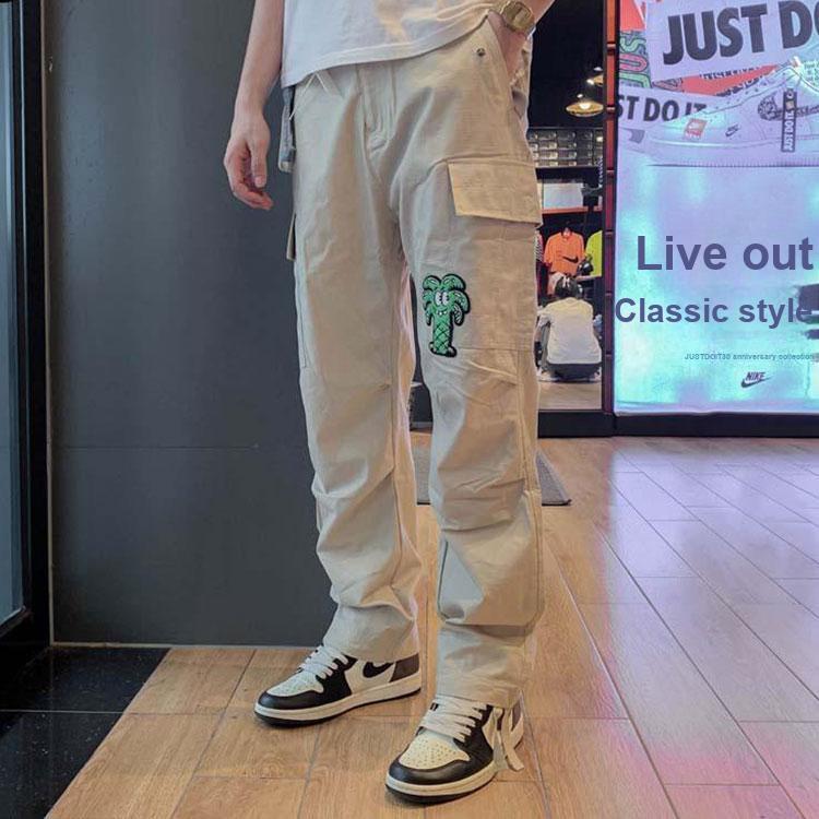 Li-Ning Steven Harrington Co-Branded Cartoon Embroidery Straight Casual Pants Unisex Bottoms Khaki AKXR479-1